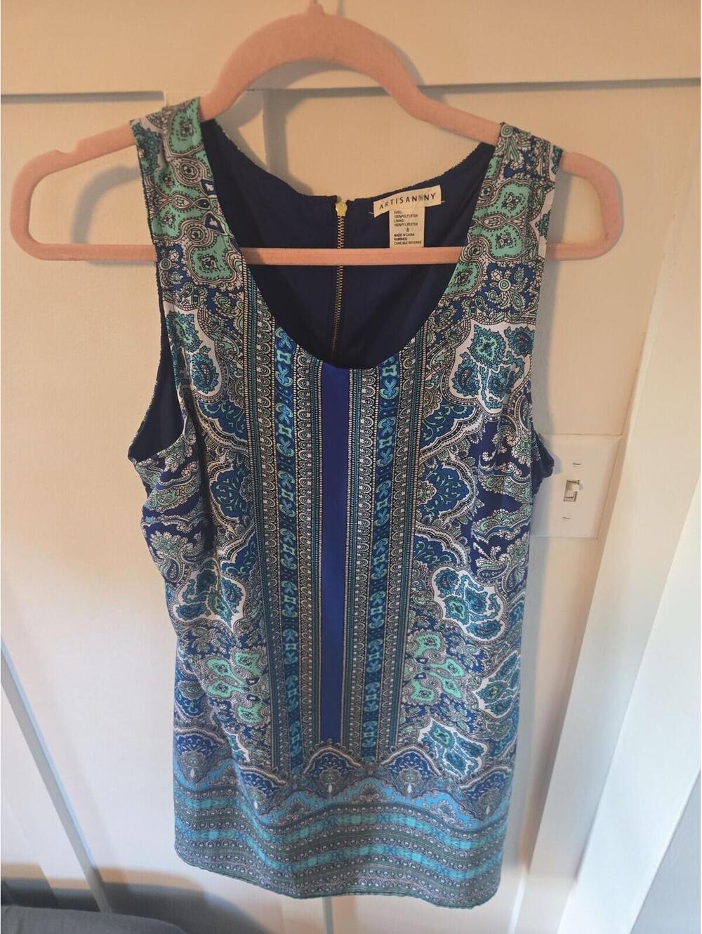Artisan NY Blue Paisley Print Sleeveless Shift Dress Size 8